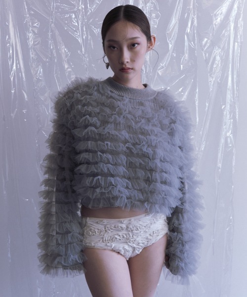 HONEY MI HONEY(ハニーミーハニー)の「【ZOZO限定】volume tulle knit tops(ニット/セーター・レディース・オフホワイト/グレー/サックスブルー/ピンク・FREE)」の1枚目の写真