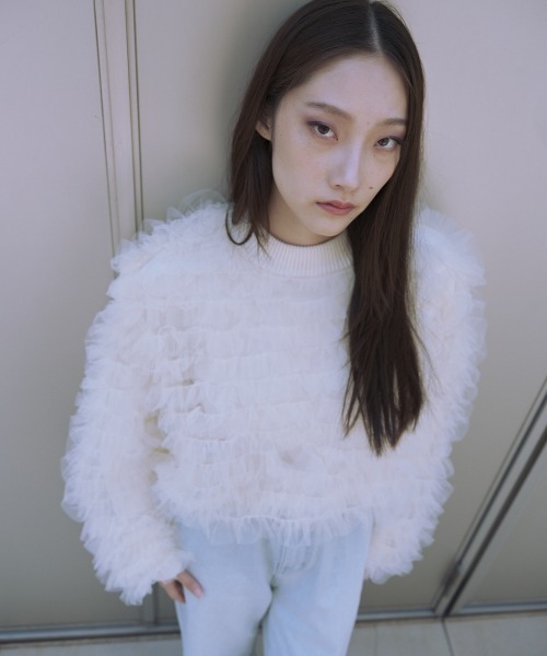 HONEY MI HONEY(ハニーミーハニー)の「【ZOZO限定】volume tulle knit tops(ニット/セーター・レディース・オフホワイト/グレー/サックスブルー/ピンク・FREE)」の2枚目の写真