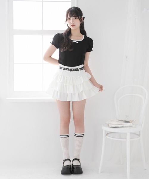 DearMyLoveRose(ディアマイラブローズ)の「ハートベルトセットティアードスカパン【大きいサイズ有り】(スカート・レディース・ホワイト/ブラック・SMALL/MEDIUM/LARGE/LL)」の8枚目の写真