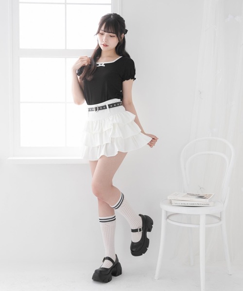 DearMyLoveRose(ディアマイラブローズ)の「ハートベルトセットティアードスカパン【大きいサイズ有り】(スカート・レディース・ホワイト/ブラック・SMALL/MEDIUM/LARGE/LL)」の7枚目の写真