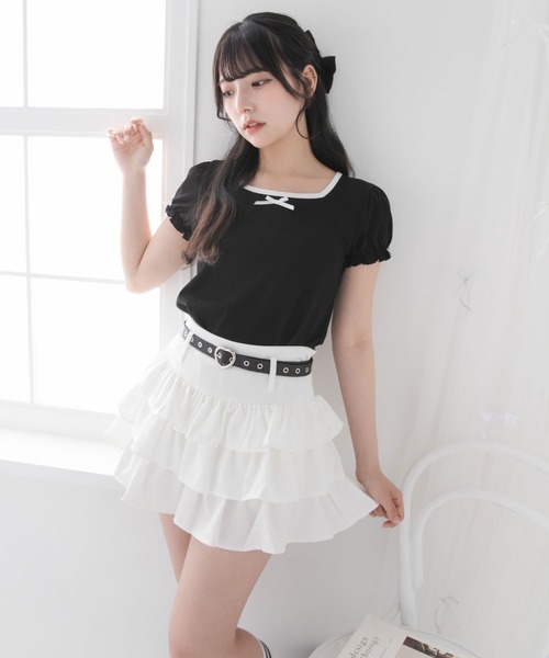 DearMyLoveRose(ディアマイラブローズ)の「ハートベルトセットティアードスカパン【大きいサイズ有り】(スカート・レディース・ホワイト/ブラック・SMALL/MEDIUM/LARGE/LL)」の6枚目の写真