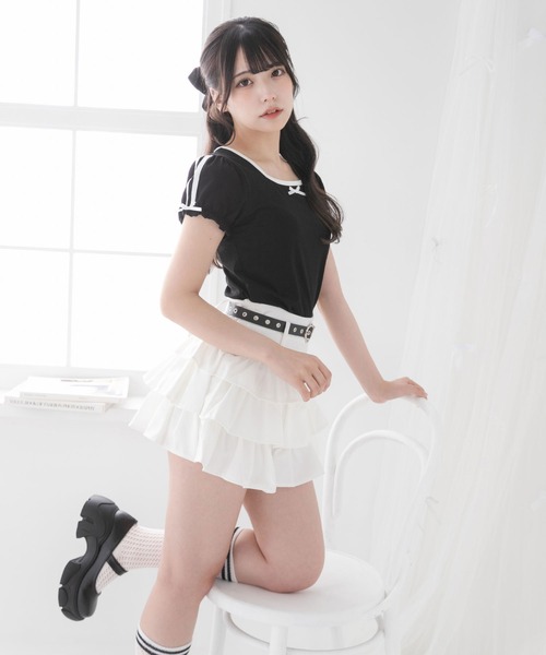 DearMyLoveRose(ディアマイラブローズ)の「ハートベルトセットティアードスカパン【大きいサイズ有り】(スカート・レディース・ホワイト/ブラック・SMALL/MEDIUM/LARGE/LL)」の9枚目の写真