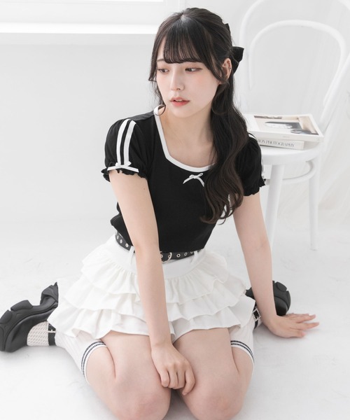 DearMyLoveRose(ディアマイラブローズ)の「ハートベルトセットティアードスカパン【大きいサイズ有り】(スカート・レディース・ホワイト/ブラック・SMALL/MEDIUM/LARGE/LL)」の10枚目の写真
