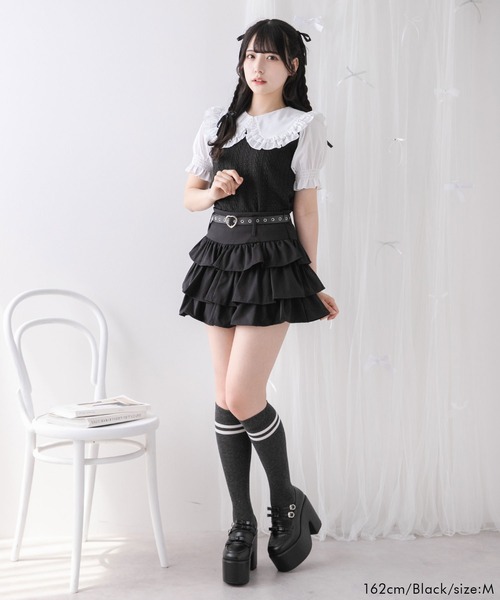 DearMyLoveRose(ディアマイラブローズ)の「ハートベルトセットティアードスカパン【大きいサイズ有り】(スカート・レディース・ホワイト/ブラック・SMALL/MEDIUM/LARGE/LL)」の11枚目の写真