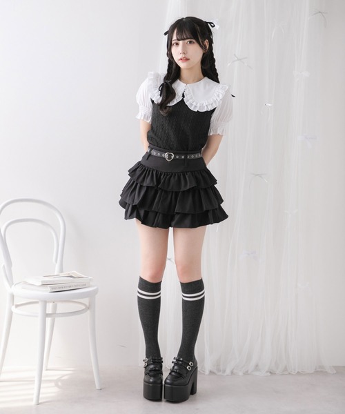 DearMyLoveRose(ディアマイラブローズ)の「ハートベルトセットティアードスカパン【大きいサイズ有り】(スカート・レディース・ホワイト/ブラック・SMALL/MEDIUM/LARGE/LL)」の12枚目の写真