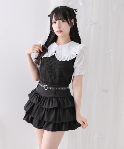 DearMyLoveRose(ディアマイラブローズ)の「ハートベルトセットティアードスカパン【大きいサイズ有り】(スカート・レディース・ホワイト/ブラック・SMALL/MEDIUM/LARGE/LL)」の13枚目の写真