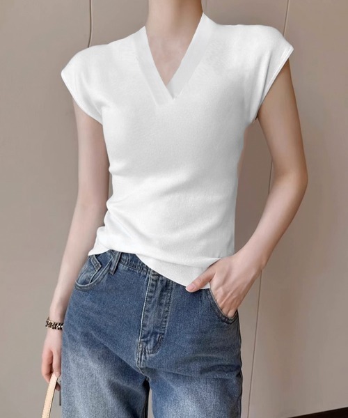 衝撃特価 サマーニット トップス（Tシャツ/カットソー フレンチスリーブ トップス