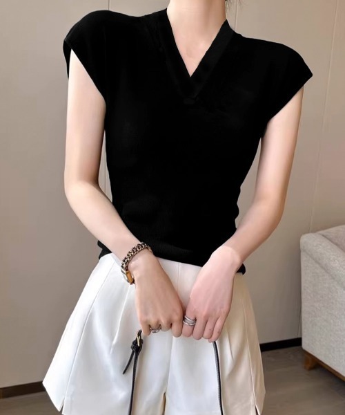Miniministore(ミニミニストア)の「サマーニット フレンチスリーブ トップス(Tシャツ/カットソー・レディース・ホワイト/ブラック/アイボリー・FREE)」の3枚目の写真