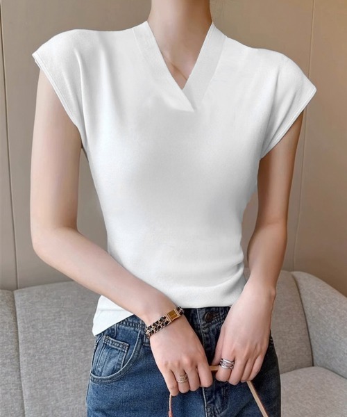 Miniministore(ミニミニストア)の「サマーニット フレンチスリーブ トップス(Tシャツ/カットソー・レディース・ホワイト/ブラック/アイボリー・FREE)」の13枚目の写真
