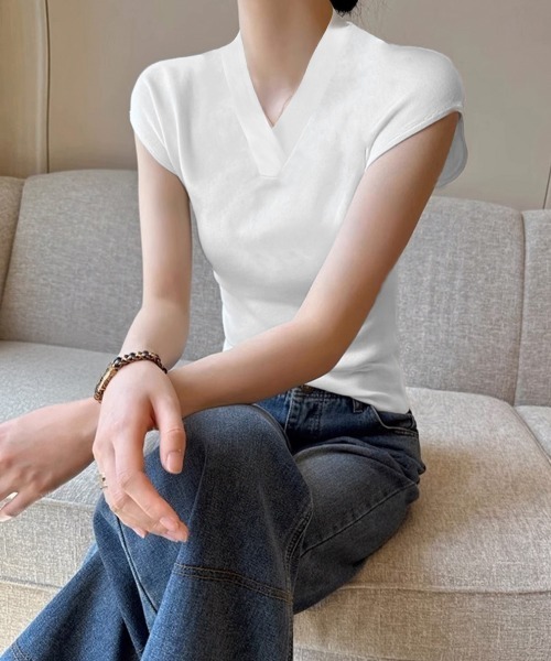 Miniministore(ミニミニストア)の「サマーニット フレンチスリーブ トップス(Tシャツ/カットソー・レディース・ホワイト/ブラック/アイボリー・FREE)」の14枚目の写真