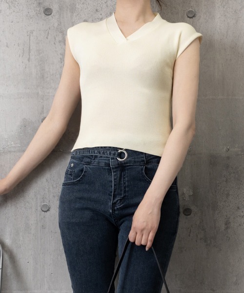 Miniministore(ミニミニストア)の「サマーニット フレンチスリーブ トップス(Tシャツ/カットソー・レディース・ホワイト/ブラック/アイボリー・FREE)」の15枚目の写真