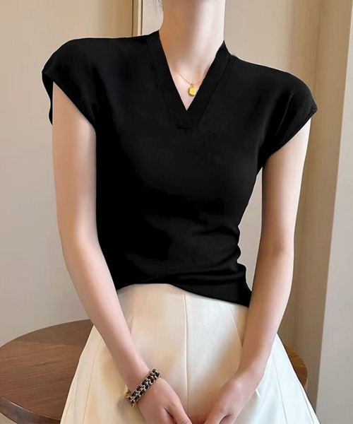 Miniministore(ミニミニストア)の「サマーニット フレンチスリーブ トップス(Tシャツ/カットソー・レディース・ホワイト/ブラック/アイボリー・FREE)」の4枚目の写真