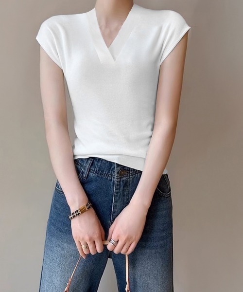 Miniministore(ミニミニストア)の「サマーニット フレンチスリーブ トップス(Tシャツ/カットソー・レディース・ホワイト/ブラック/アイボリー・FREE)」の5枚目の写真