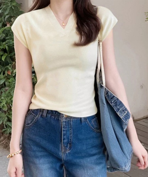 Miniministore(ミニミニストア)の「サマーニット フレンチスリーブ トップス(Tシャツ/カットソー・レディース・ホワイト/ブラック/アイボリー・FREE)」の6枚目の写真
