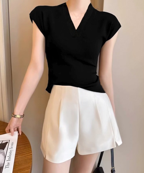 Miniministore(ミニミニストア)の「サマーニット フレンチスリーブ トップス(Tシャツ/カットソー・レディース・ホワイト/ブラック/アイボリー・FREE)」の7枚目の写真