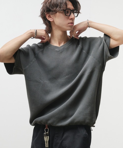 セール】Thermal Shallow V-Neck T-Shirt / サーマル浅Vネックドロー