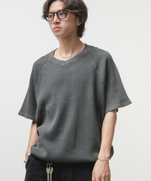 Adoon plain(アドーンプレーン)の「Thermal Shallow V-Neck T-Shirt / サーマル浅VネックドローコードTシャツ(Tシャツ/カットソー・メンズ・ブラック/ネイビー/杢グレー/チャコールグレー・LARGE/MEDIUM)」の16枚目の写真