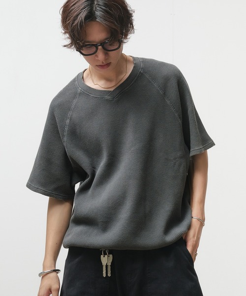 Adoon plain(アドーンプレーン)の「Thermal Shallow V-Neck T-Shirt / サーマル浅VネックドローコードTシャツ(Tシャツ/カットソー・メンズ・ブラック/ネイビー/杢グレー/チャコールグレー・LARGE/MEDIUM)」の7枚目の写真