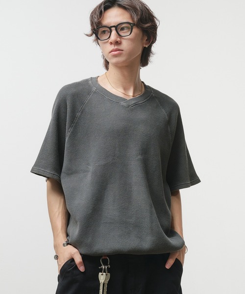 Adoon plain(アドーンプレーン)の「Thermal Shallow V-Neck T-Shirt / サーマル浅VネックドローコードTシャツ(Tシャツ/カットソー・メンズ・ブラック/ネイビー/杢グレー/チャコールグレー・LARGE/MEDIUM)」の5枚目の写真