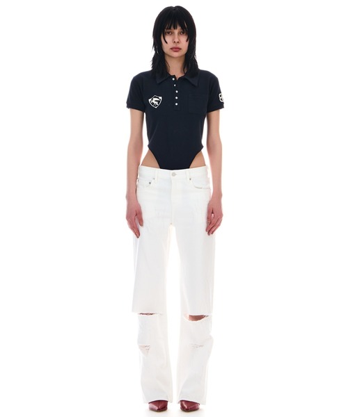 BEEDEN(ビーデン)の「OVER CRUSH SEMI LOOSE DENIM(デニムパンツ・レディース・ホワイト/ブルー・MEDIUM/SMALL)」の3枚目の写真