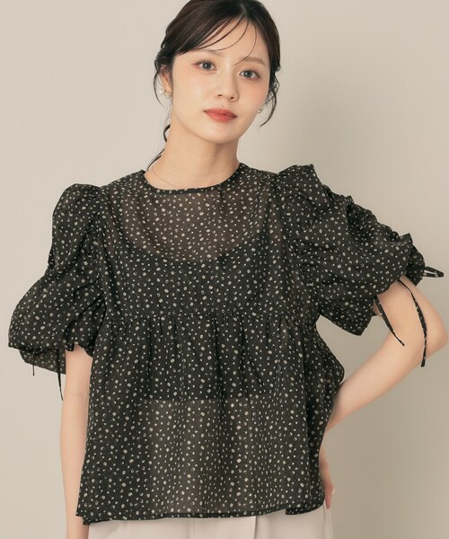couture brooch(クチュールブローチ)の「シアーフラワーチュニック(チュニック・レディース・ブラック系/ホワイト系3・38/40)」の1枚目の写真