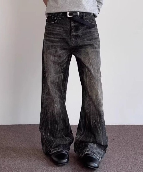 personsoul風 Y2K デニムパンツ グランジ　ワイドデニム 男女兼用M personsoul風 Y2K デニムパンツ グランジ ワイドデニム 男女兼用