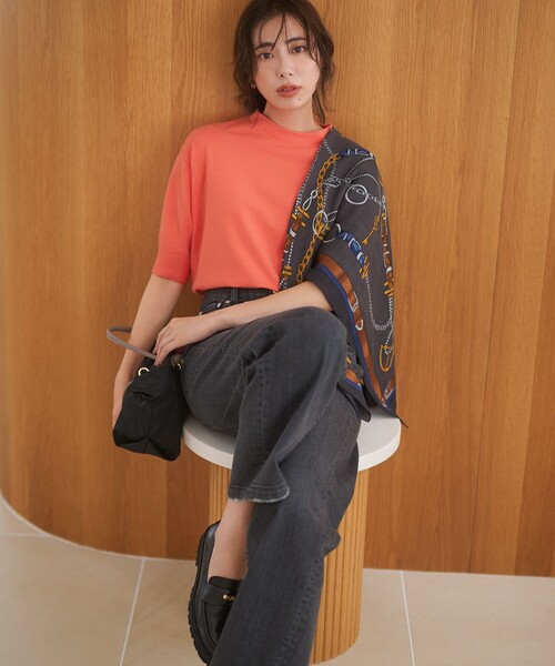 洗える/吊り干しOK】ヴィスコースストレッチ パフスリーブ ニット