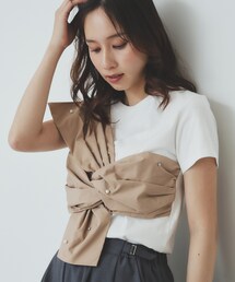 パール調アシメドッキングTシャツ【洗える/接触冷感】