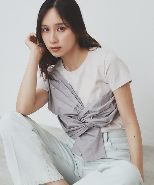 index(インデックス)の「パール調アシメドッキングTシャツ【洗える/接触冷感】(Tシャツ/カットソー・レディース・ホワイト系7/ベージュ系その他7/ブラック系4・38/36/42/40)」の3枚目の写真