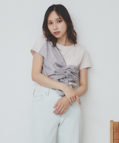 index(インデックス)の「パール調アシメドッキングTシャツ【洗える/接触冷感】(Tシャツ/カットソー・レディース・ホワイト系7/ベージュ系その他7/ブラック系4・38/36/42/40)」の12枚目の写真