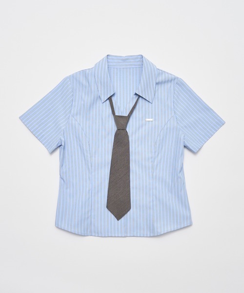 OLIVE des OLIVE(オリーブデオリーブ)の「ネクタイ付半袖シャツ(シャツ/ブラウス・レディース・ホワイト/サックスブルー/オフホワイト・FREE)」の4枚目の写真