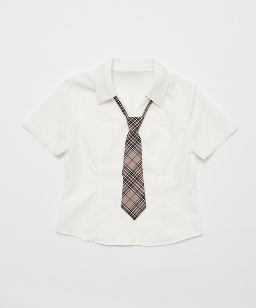 OLIVE des OLIVE(オリーブデオリーブ)の「ネクタイ付半袖シャツ(シャツ/ブラウス・レディース・ホワイト/サックスブルー/オフホワイト・FREE)」の5枚目の写真
