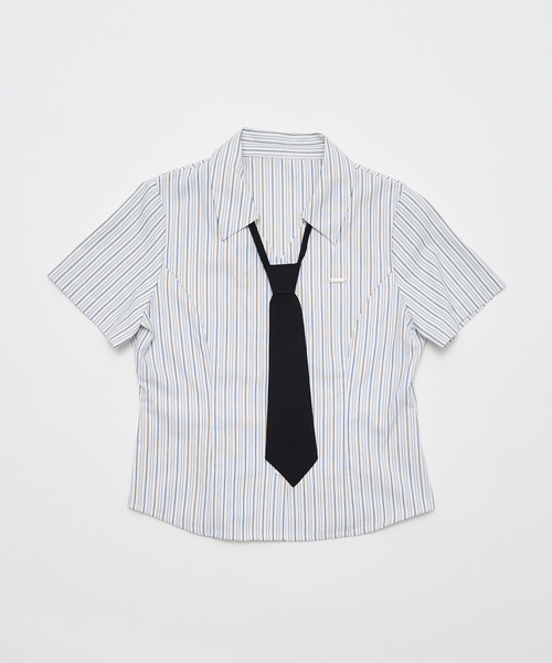 OLIVE des OLIVE(オリーブデオリーブ)の「ネクタイ付半袖シャツ(シャツ/ブラウス・レディース・ホワイト/サックスブルー/オフホワイト・FREE)」の6枚目の写真
