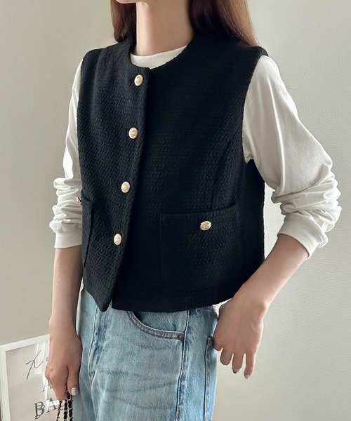 セール】ツイードベスト+スカートセット[高身長サイズMT有り