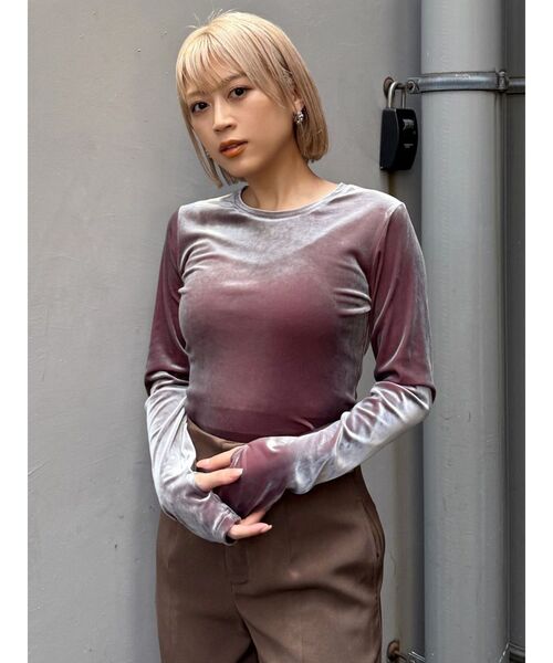 MURUA(ムルーア)の「シャンブレーベロアトップス(Tシャツ/カットソー・レディース・ライトグレー/ダークグレー・FREE)」の10枚目の写真