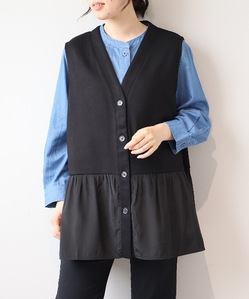 MB mint breeze(エムビーミントブリーズ)の「【WEB/一部店舗限定】【LL~6L 大きいサイズ】 ダンボールニットVネック前開きベスト(ベスト・レディース・ブラック/ベージュ・LL/3L/4L/5L/6L)」の2枚目の写真