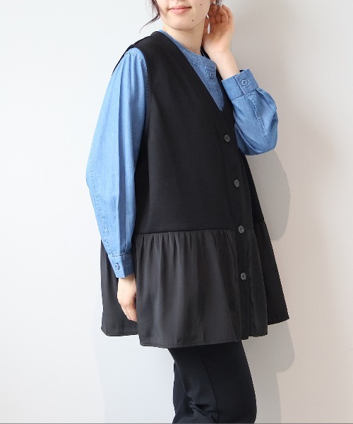 MB mint breeze(エムビーミントブリーズ)の「【WEB/一部店舗限定】【LL~6L 大きいサイズ】 ダンボールニットVネック前開きベスト(ベスト・レディース・ブラック/ベージュ・LL/3L/4L/5L/6L)」の5枚目の写真