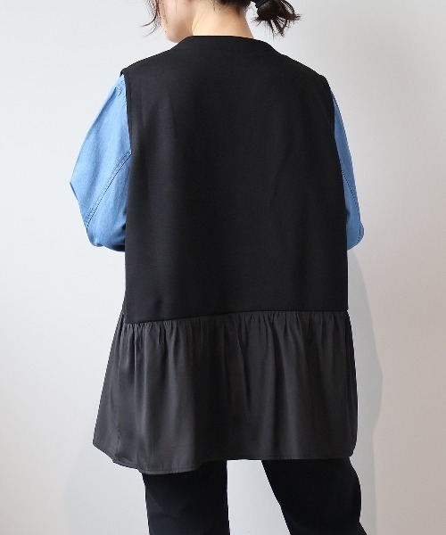 MB mint breeze(エムビーミントブリーズ)の「【WEB/一部店舗限定】【LL~6L 大きいサイズ】 ダンボールニットVネック前開きベスト(ベスト・レディース・ブラック/ベージュ・LL/3L/4L/5L/6L)」の7枚目の写真
