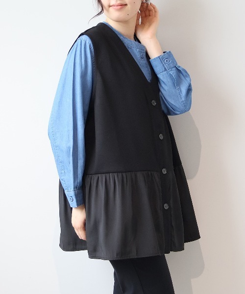 MB mint breeze(エムビーミントブリーズ)の「【WEB/一部店舗限定】【LL~6L 大きいサイズ】 ダンボールニットVネック前開きベスト(ベスト・レディース・ブラック/ベージュ・LL/3L/4L/5L/6L)」の3枚目の写真