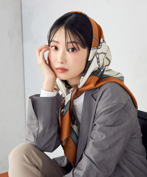 COMME CA ISM（コムサイズム）の「【リバーシブル】タッセル大判スカーフ（ストール/ショール・レディース・キャメル/グリーン系・FREE）」の18枚目の写真