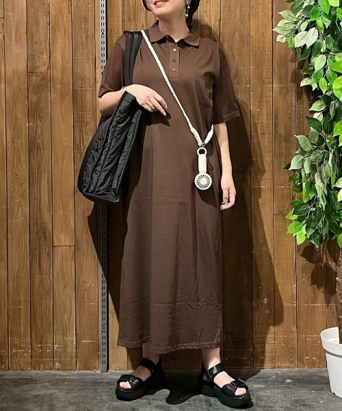 Right-on(ライトオン)の「【HONEYSUCKLE ROSE】接触冷感ポロワンピース(ワンピース・レディース・ブラウン/ライトグレー/ダークグレー・L/M)」の4枚目の写真