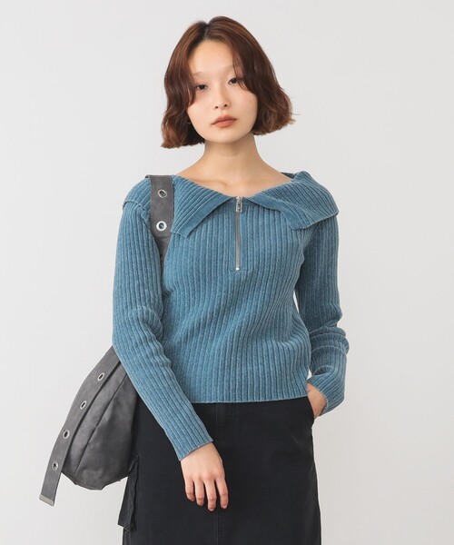 Ray BEAMS（レイビームス）の「モール ハーフジップ ビッグカラー ニット（ニット/セーター・レディース・オフホワイト/シルバー/ライトブルー・ONE SIZE）」の3枚目の写真