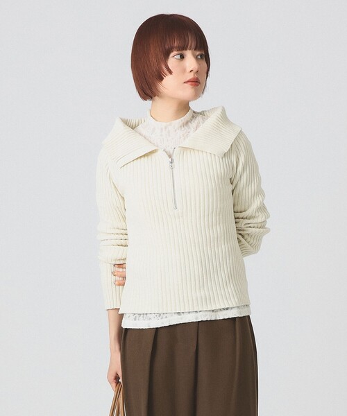 セール】モール ハーフジップ ビッグカラー ニット（ニット/セーター