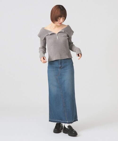 セール】モール ハーフジップ ビッグカラー ニット（ニット/セーター