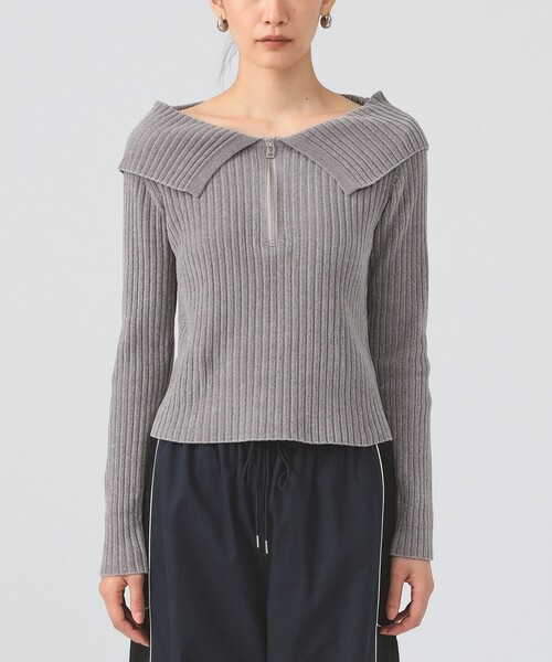 Ray BEAMS（レイビームス）の「モール ハーフジップ ビッグカラー ニット（ニット/セーター・レディース・オフホワイト/シルバー/ライトブルー・ONE SIZE）」の7枚目の写真