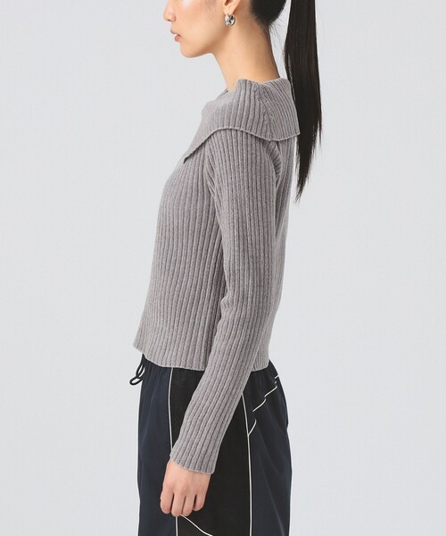 Ray BEAMS（レイビームス）の「モール ハーフジップ ビッグカラー ニット（ニット/セーター・レディース・オフホワイト/シルバー/ライトブルー・ONE SIZE）」の8枚目の写真