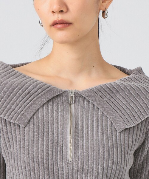 Ray BEAMS（レイビームス）の「モール ハーフジップ ビッグカラー ニット（ニット/セーター・レディース・オフホワイト/シルバー/ライトブルー・ONE SIZE）」の10枚目の写真