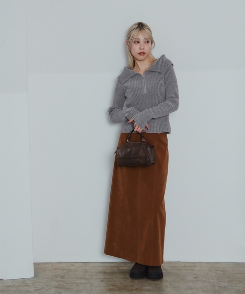 Ray BEAMS（レイビームス）の「モール ハーフジップ ビッグカラー ニット（ニット/セーター・レディース・オフホワイト/シルバー/ライトブルー・ONE SIZE）」の4枚目の写真