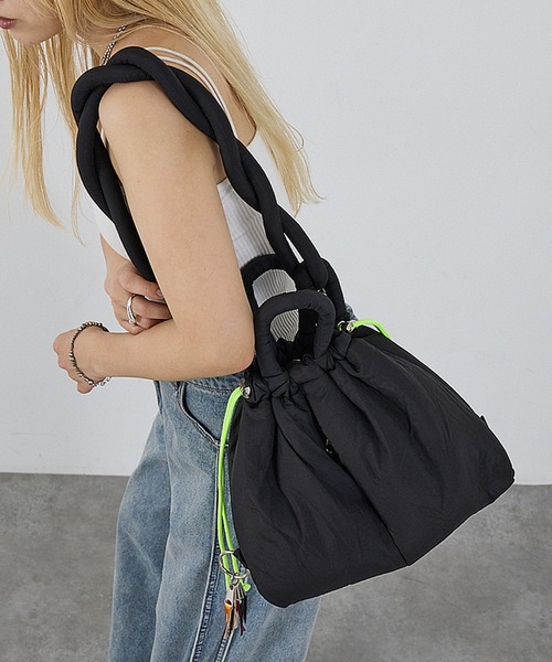cheek】puff kinchaku 2WAY tote 巾着 ナイロン ショルダーバッグ