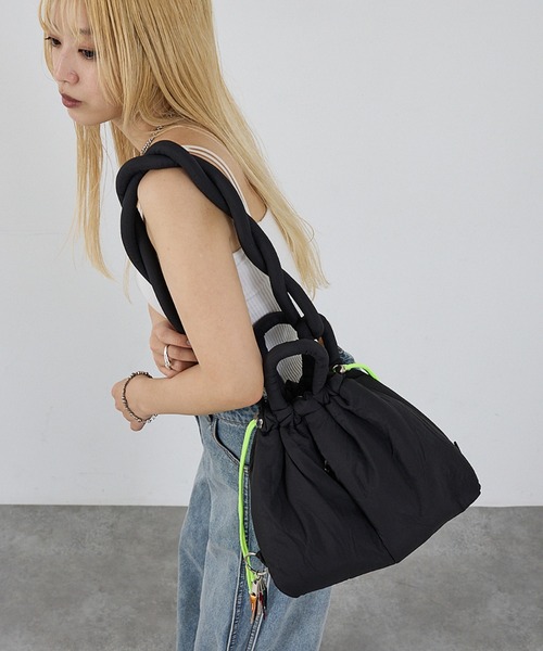 cheek】puff kinchaku 2WAY tote 巾着 ナイロン ショルダーバッグ